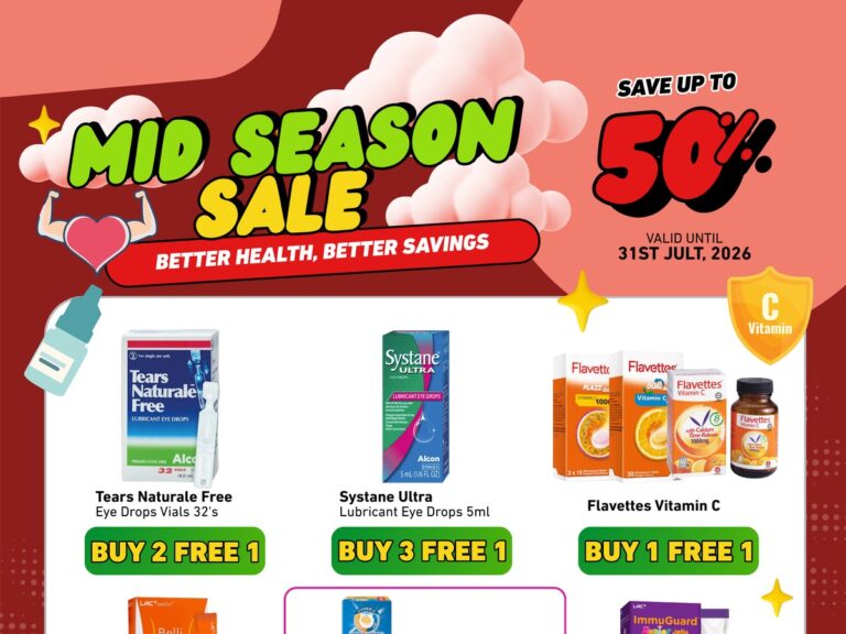 Mid Season Sale — vitamins, eye drops and health deals up to 50% off at Essen Pharmacy Taman Pelangi